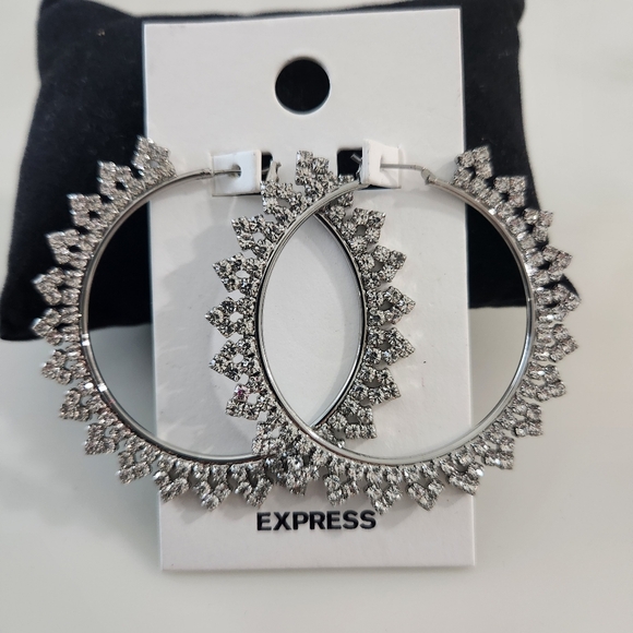 Express Silver Tone Crystal Hoop Earrings - Picture 3 of 5